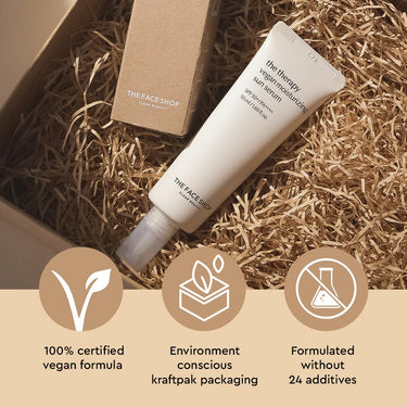 The Face Shop The Therapy Vegan Moisturizing Sun Serum With Spf 50 Pa++++ For Broad Spectrum Protection, No White Cast Moisturizing Serum Sunscreen For All Skin Type, 50 Ml